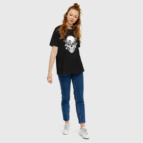 Женская футболка хлопок Oversize Грибной череп, цвет черный - фото 5
