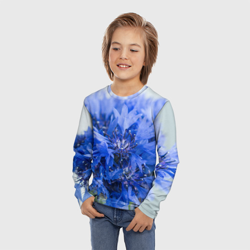 Детский лонгслив 3D с принтом Цветы васильки, фото на моделе #1