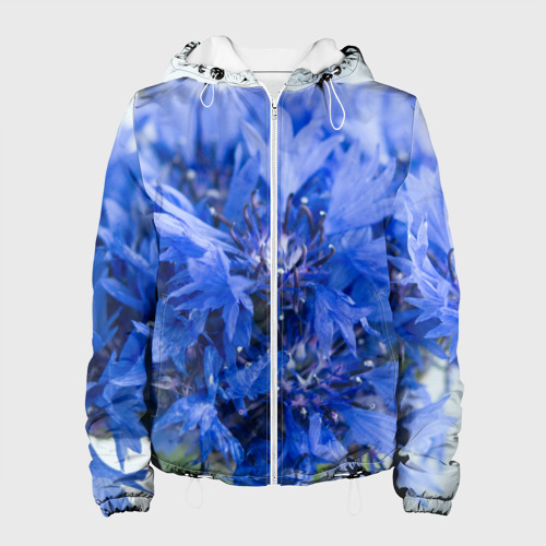 Женская куртка 3D с принтом Цветы васильки, вид спереди #2