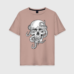 Женская футболка хлопок Oversize Skull octopus
