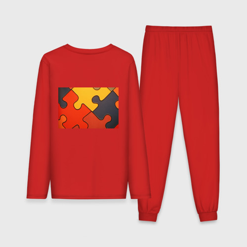 Мужская пижама с лонгсливом хлопок Пазл, цвет красный - фото 2