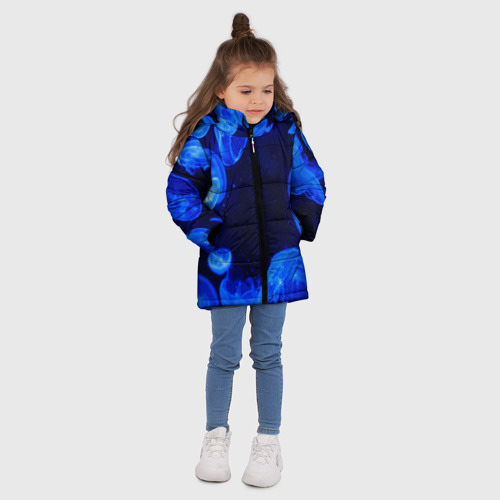 Зимняя куртка для девочек 3D Медузы голубого цвета, цвет светло-серый - фото 5