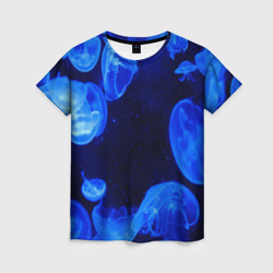 Женская футболка 3D Медузы голубого цвета