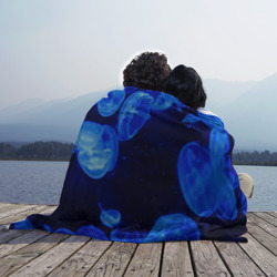 Плед с принтом Медузы голубого цвета для любого человека, вид спереди №3. Цвет основы: 3d (велсофт)