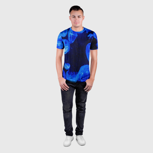 Мужская футболка 3D Slim с принтом Медузы голубого цвета, вид сбоку #3