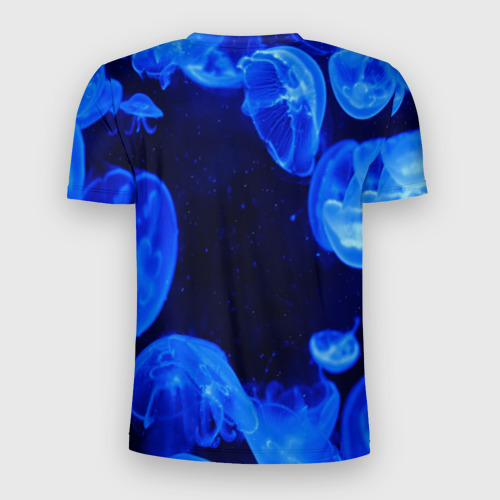 Мужская футболка 3D Slim с принтом Медузы голубого цвета, вид сзади #1