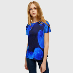 Женская футболка 3D Медузы голубого цвета - фото 2