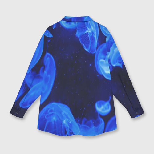 Женская рубашка oversize 3D с принтом Медузы голубого цвета, вид сзади #1