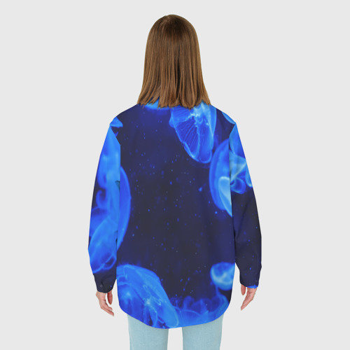 Женская рубашка oversize 3D с принтом Медузы голубого цвета, вид сзади #2