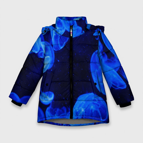 Зимняя куртка для девочек 3D Медузы голубого цвета, цвет светло-серый