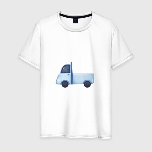 Мужская футболка хлопок Милая голубая машинка грузовик, цвет белый