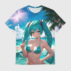 Мужская футболка 3D Хацуне Мику на пляже
