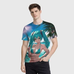 Мужская футболка 3D Хацуне Мику на пляже - фото 2