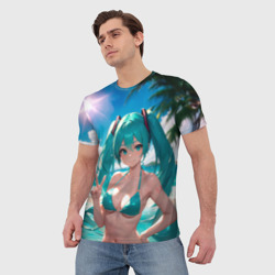 Мужская футболка 3D Хацуне Мику на пляже - фото 2