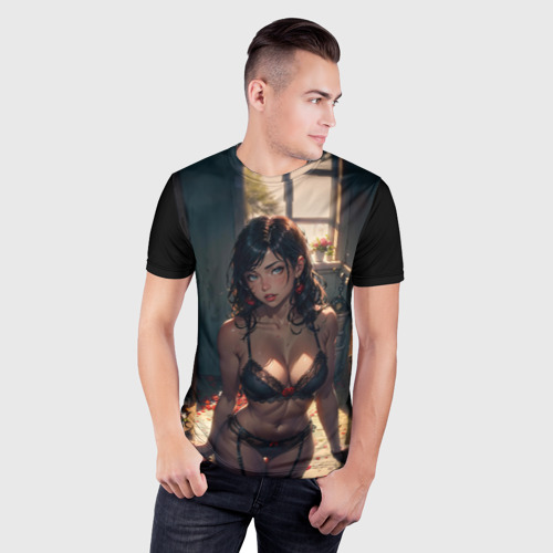 Мужская футболка 3D Slim с принтом Аниме девушка в нижнем белье, фото на моделе #1