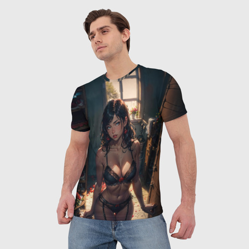 Мужская футболка 3D с принтом Аниме девушка в нижнем белье, фото на моделе #1