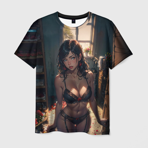 Мужская футболка 3D с принтом Аниме девушка в нижнем белье, вид спереди #2
