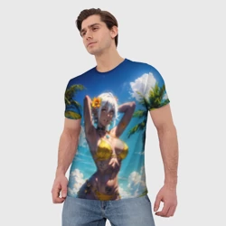 Мужская футболка 3D Девушка в желтом купальнике - фото 2