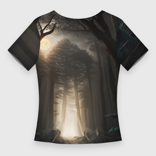 Женская футболка 3D Slim Девушка с аппетитными формами в ночном лесу, цвет 3D печать - фото 2