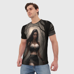 Мужская футболка 3D Девушка в черном белье - фото 2