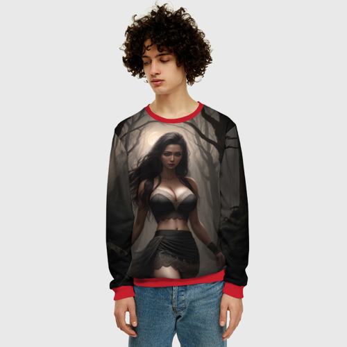 Мужской свитшот 3D Девушка в черном белье, цвет красный - фото 3