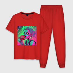 Мужская пижама хлопок Девушка панк в ярких цветах ест мясо