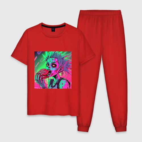 Мужская пижама хлопок Девушка панк в ярких цветах ест мясо, цвет красный