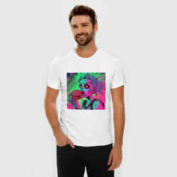 Мужская футболка хлопок Slim Девушка панк в ярких цветах ест мясо - фото 2