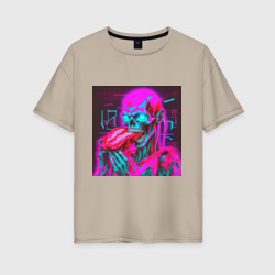 Женская футболка хлопок Oversize Неоновый скелет зомби