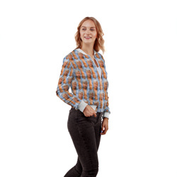 Бомбер с принтом Паттерн - Райан Гослинг для женщины, вид на модели спереди №3. Цвет основы: белый