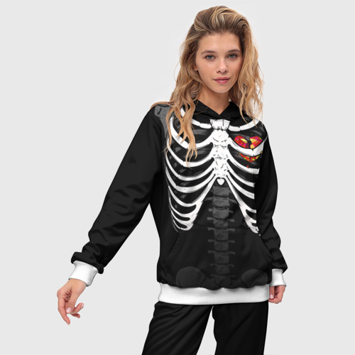Женский костюм с толстовкой 3D Скелет: ребра с разбитым сердцем, цвет белый - фото 3