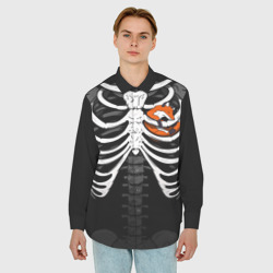 Мужская рубашка oversize 3D Скелет: ребра с лисой - фото 2