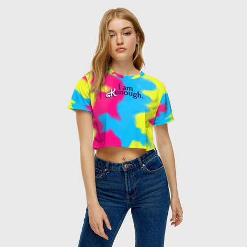 Женская футболка Crop-top 3D I Am Kenough Tie-Dye, цвет 3D печать - фото 3