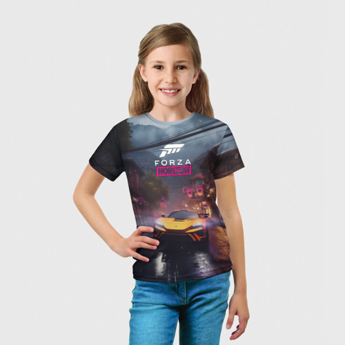 Детская футболка 3D с принтом Forza horizon racing, вид сбоку #3