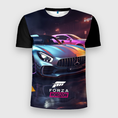 Мужская футболка 3D Slim с принтом Forza Horizon street  racing, вид спереди #2