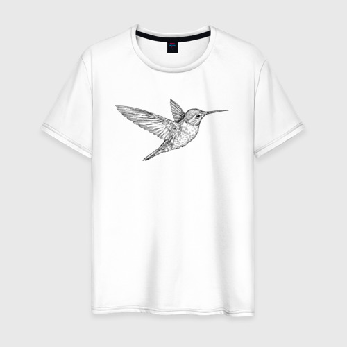 Мужская футболка из хлопка с принтом Колибри летает, вид спереди №1