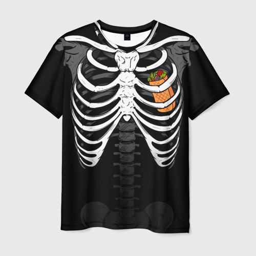 Мужская футболка с принтом Скелет: ребра с шаурмой, вид спереди №1
