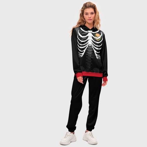 Женский костюм с толстовкой 3D Скелет: ребра и бургер, цвет красный - фото 5