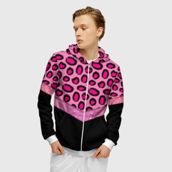 Мужская толстовка 3D на молнии Розовый леопард и блестки принт - фото 2
