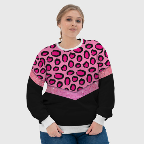 Женский свитшот 3D Розовый леопард и блестки принт, цвет 3D печать - фото 6
