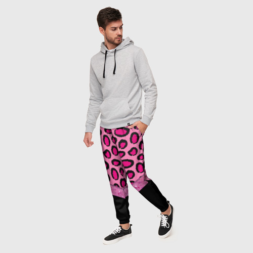 Мужские брюки 3D Розовый леопард и блестки принт, цвет 3D печать - фото 3