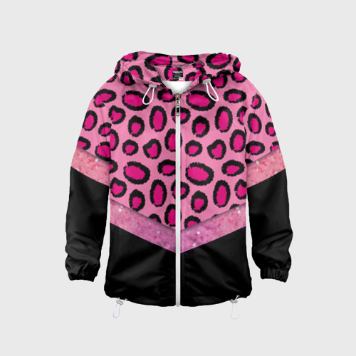 Детская ветровка 3D с принтом Розовый леопард и блестки принт, вид спереди #2