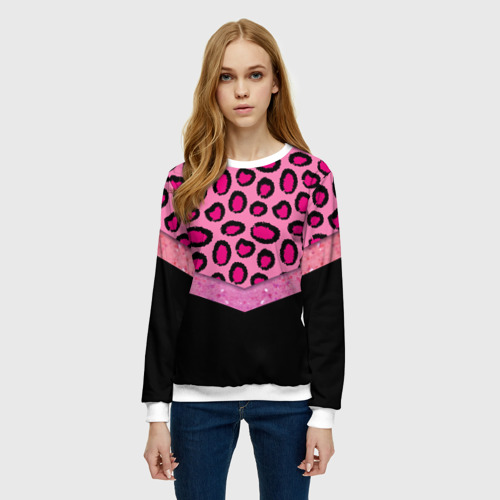 Женский свитшот 3D Розовый леопард и блестки принт, цвет 3D печать - фото 3