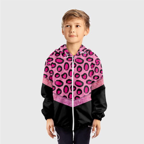Детская ветровка 3D с принтом Розовый леопард и блестки принт, фото на моделе #1