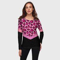 Женский лонгслив 3D Розовый леопард и блестки принт - фото 2