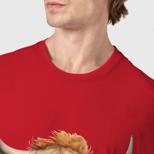 Мужская футболка хлопок Бык в шарфе осень, цвет красный - фото 6