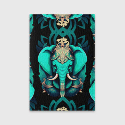 Обложка для паспорта матовая кожа Бирюзовый слон с узорами и лотосом
