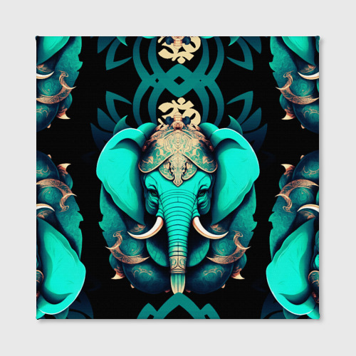 Холст квадратный Бирюзовый слон с узорами и лотосом, цвет 3D печать - фото 2