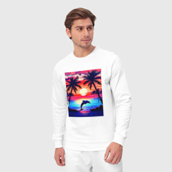 Костюм с принтом Дельфин в закате для мужчины, вид на модели спереди №3. Цвет основы: белый
