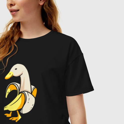 Женская футболка хлопок Oversize Банановый гусь, цвет черный - фото 3